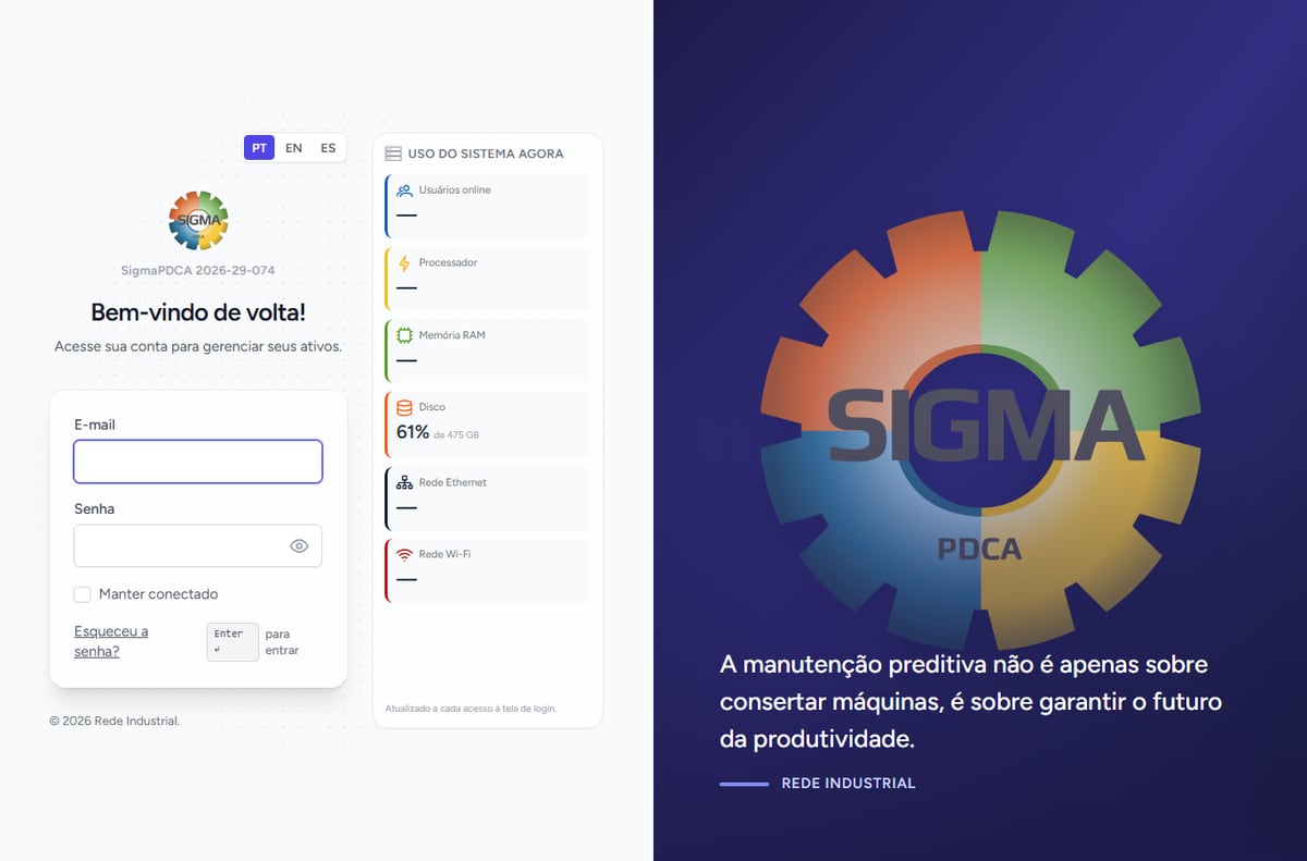 Tela de acesso real do SIGMA WEB (SigmaPDCA)