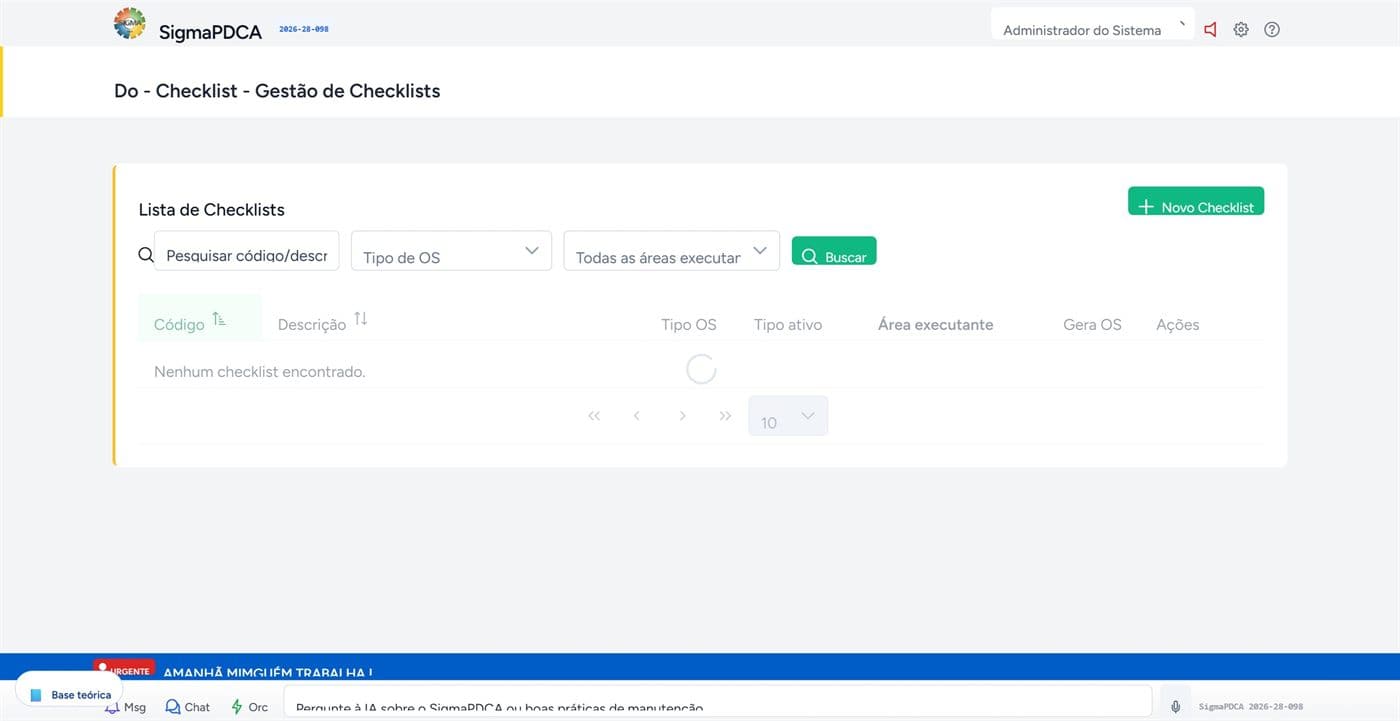 Checklists de inspeção — SIGMA CMMS
