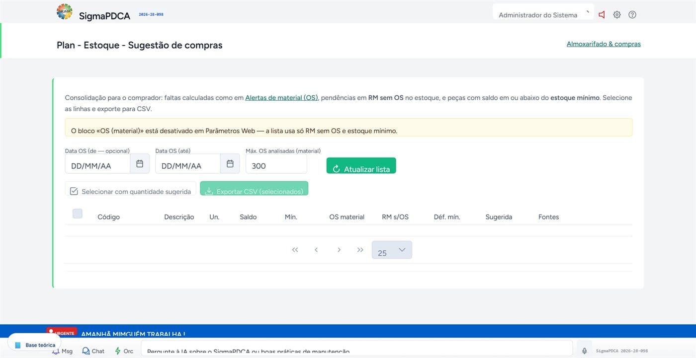 Sugestões de compra por IA — SIGMA CMMS