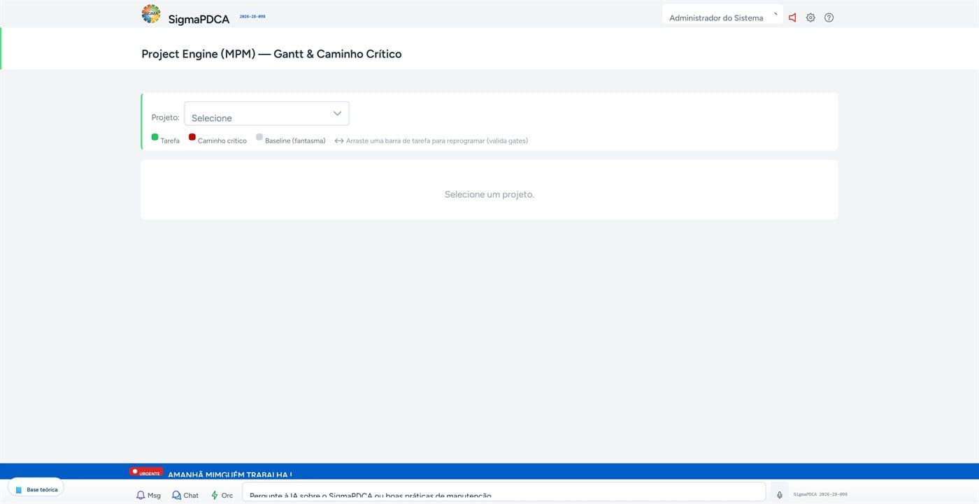 Cronograma Gantt do módulo de projetos (MPM) do SIGMA