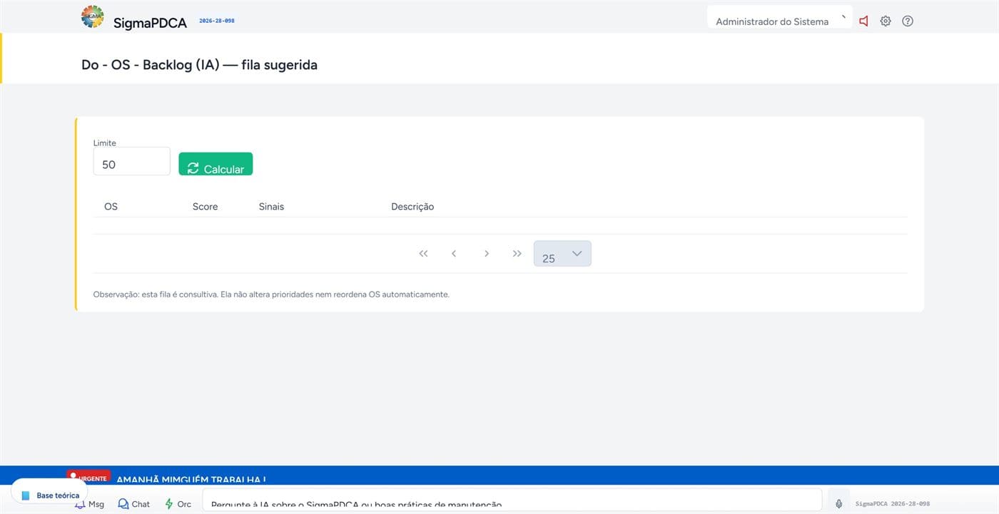 Backlog de Ordens de Serviço com IA do SIGMA